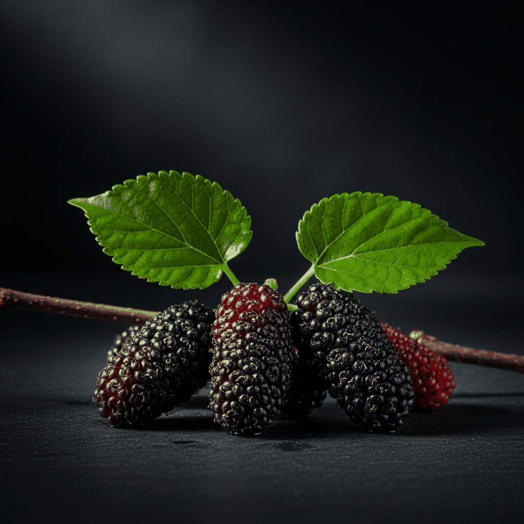 Fresh Black Mulberry, photographed close up